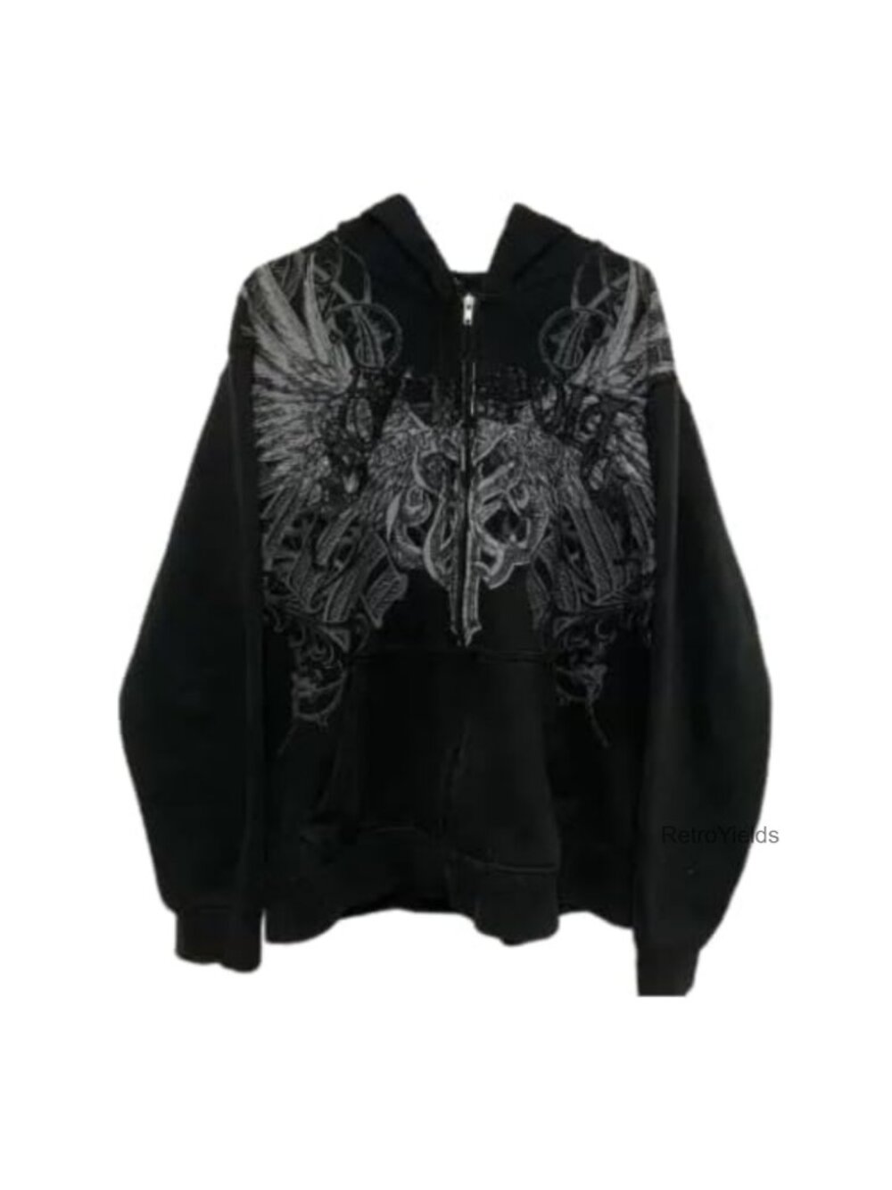 Y2K Grunge Zip Up Hoodie Emo Streetwear Oversized Graphic Fleece Jacket